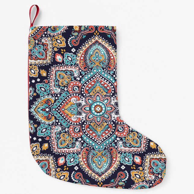 Indian Paisley: Ethnic Mandala Pattern Small Christmas Stocking (Front)