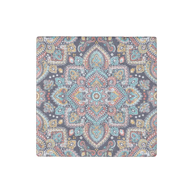 Indian Paisley: Ethnic Mandala Pattern Stone Magnet (Front)