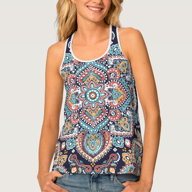 Indian Paisley: Ethnic Mandala Pattern Tank Top (Front)