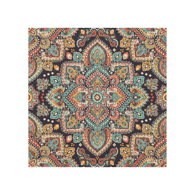 Indian Paisley: Ethnic Mandala Pattern Wood Wall Art (Front)