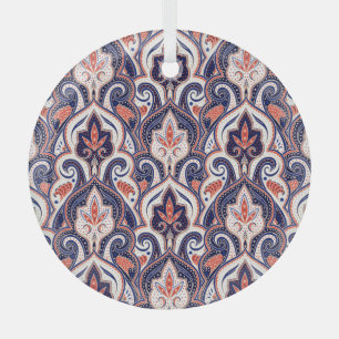 Indian Paisley: Floral Medallion Seamless. Glass Ornament
