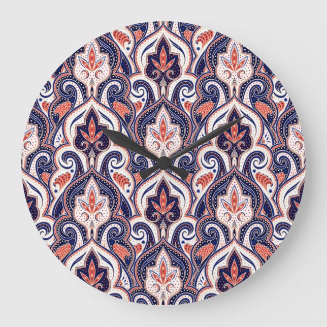 Indian Paisley: Floral Medallion Seamless. Large Clock (Front)