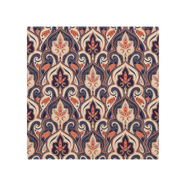 Indian Paisley: Floral Medallion Seamless. Wood Wall Art (Front)