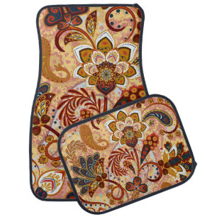 Indian Paisley: Floral Vintage Brown Car Floor Mat