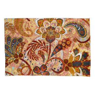 Indian Paisley: Floral Vintage Brown Pillow Case