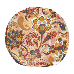 Indian Paisley: Floral Vintage Brown Pouf