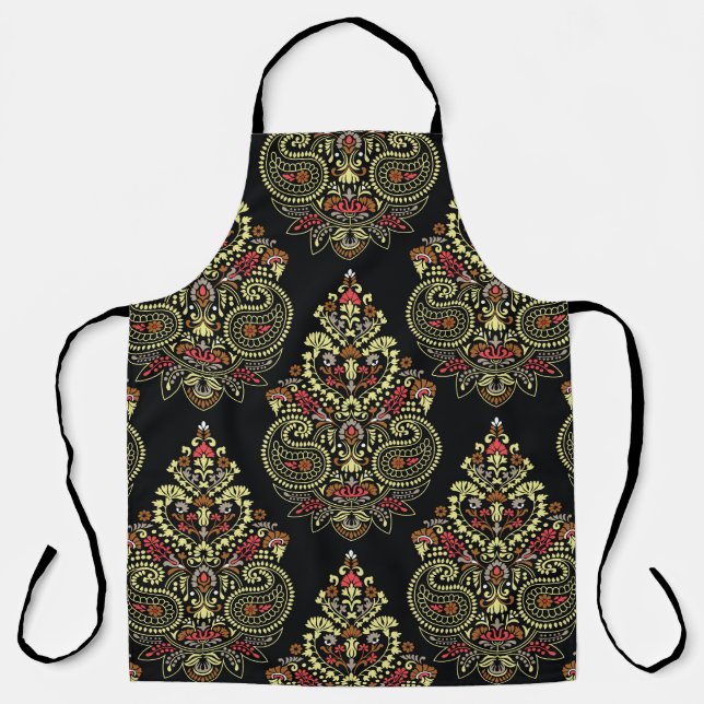 Indian paisley, geometric black background apron (Front)
