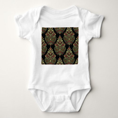 Indian paisley geometric black background baby bodysuit