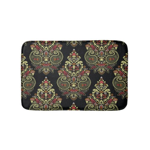 Indian paisley geometric black background bath mat