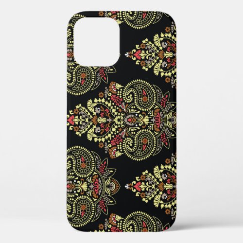 Indian paisley geometric black background iPhone 12 case