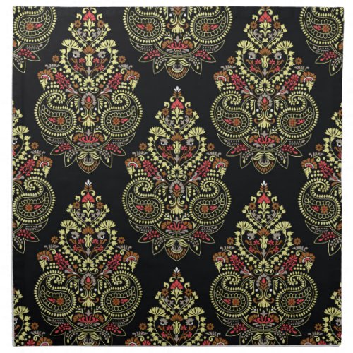 Indian paisley geometric black background cloth napkin
