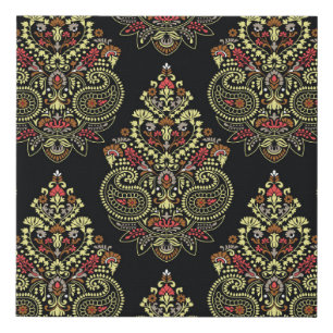 Indian paisley, geometric black background faux canvas print
