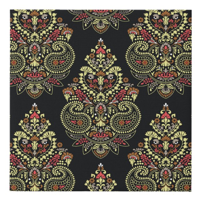 Indian paisley, geometric black background faux canvas print (Front)