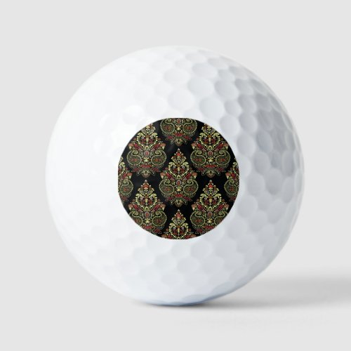 Indian paisley geometric black background golf balls