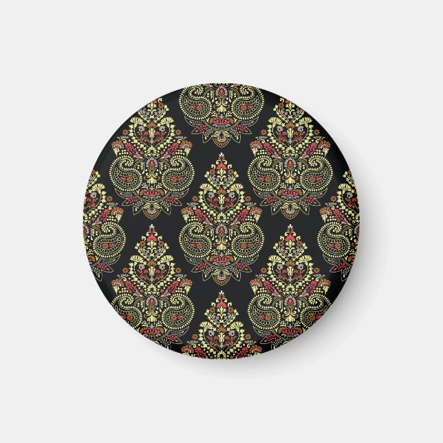 Indian paisley, geometric black background magnet (Front)