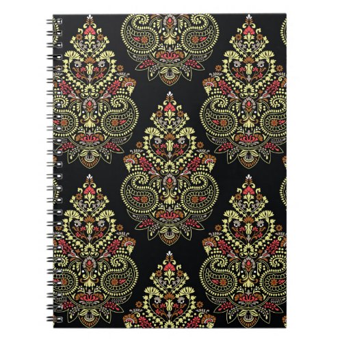 Indian paisley geometric black background notebook