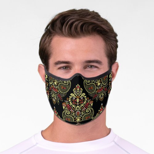 Indian paisley geometric black background premium face mask