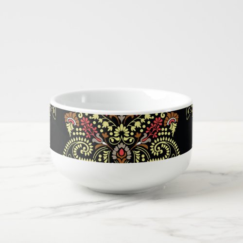 Indian paisley geometric black background soup mug