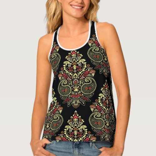 Indian paisley geometric black background tank top