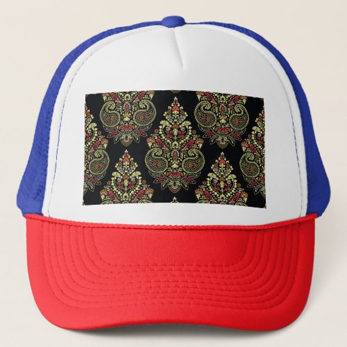 Indian paisley geometric black background trucker hat