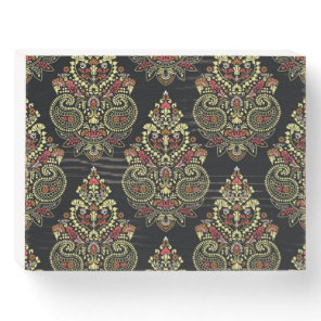 Indian paisley, geometric black background wooden box sign