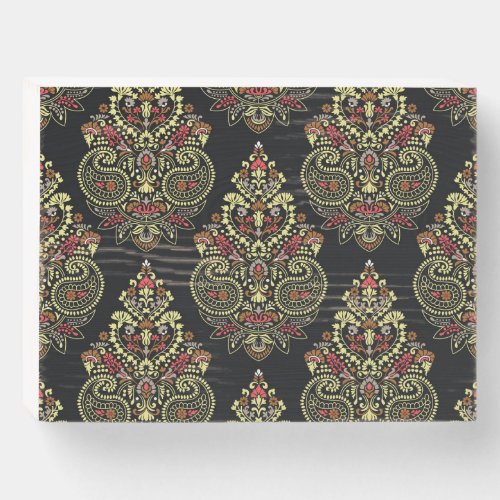 Indian paisley geometric black background wooden box sign