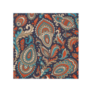 Indian Paisley Medallion Ethnic Pattern. Wood Wall Art