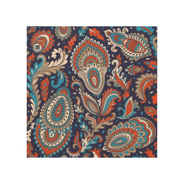 Indian Paisley Medallion Ethnic Pattern. Wood Wall Art (Front)