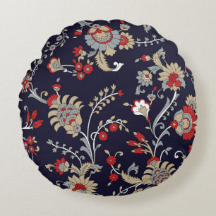 Indian paisley, navy background, traditional. round pillow