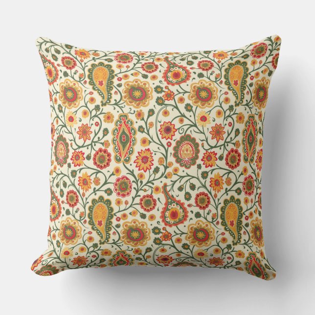 Indian Paisley Print Throw Pillow (Front)