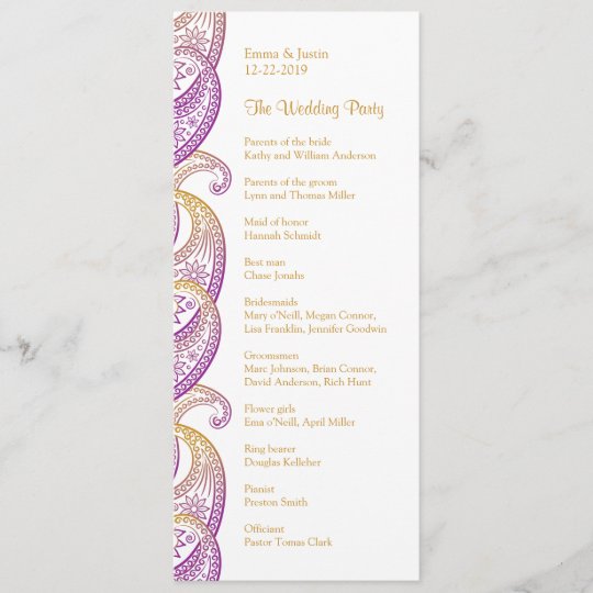 Indian Paisley Purple And Gold Wedding Program Zazzle Com