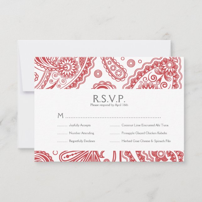 Indian Paisley Response Card w/ Dinner Option (Front)
