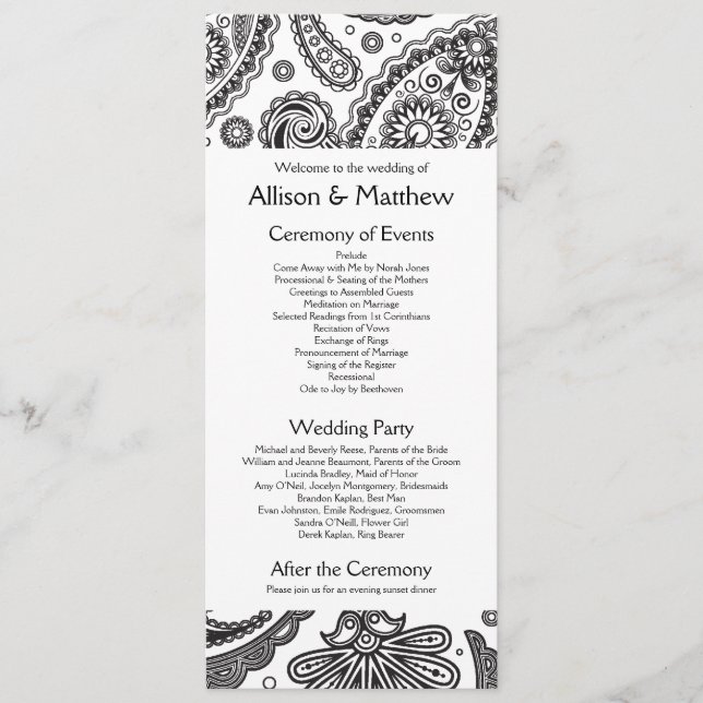 Indian Paisley Wedding Program (Front)