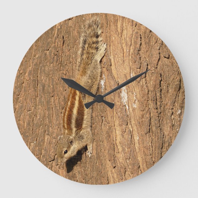 Indian Palm Squirrel on a Tree Trunk Large Clock (Front)