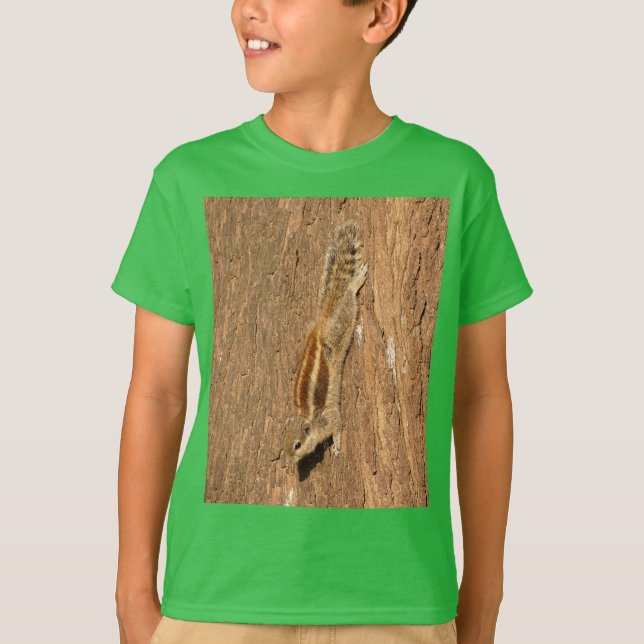 Indian Palm Squirrel on a Tree Trunk T-Shirt (Front)