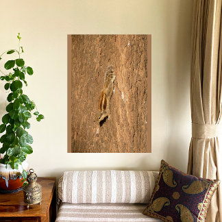 Indian Palm Squirrel on a Tree Trunk Wood Wall Art