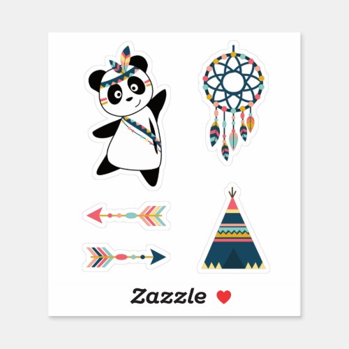 Indian Panda Bear Sticker Set Teepee
