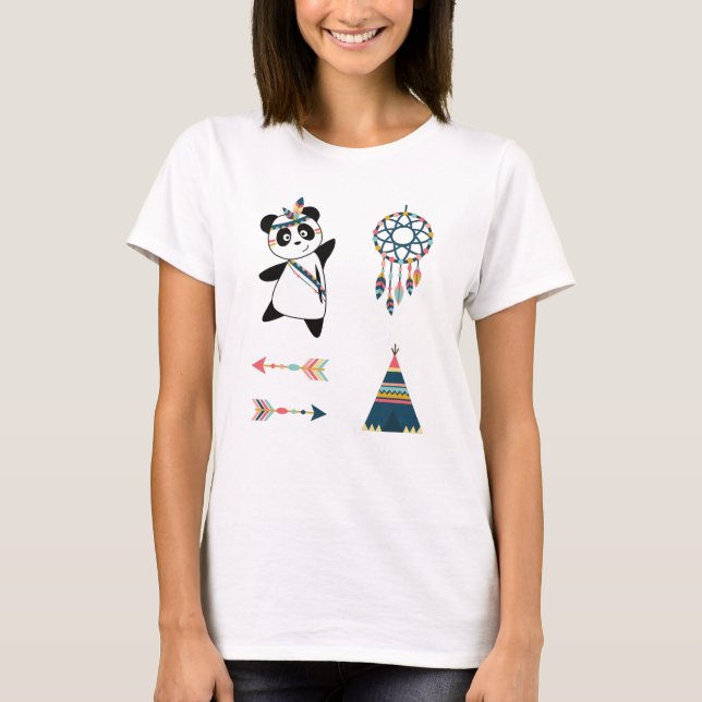 Indian Panda Bear Sticker Set Teepee T-Shirt (Front)