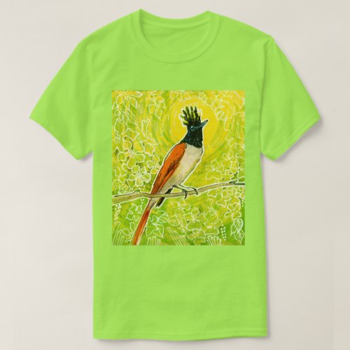 Indian Paradise Flycatcher Tropical Bird Sketch T-Shirt