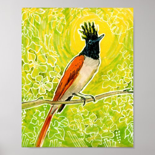 Indian Paradise Flycatcher Tropical Bird Yellow Poster