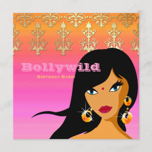 Indian Party Invitation Gold Pink Orange Bindi