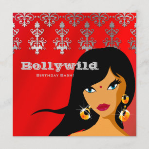 Indian Party Invitation Silver Red Bindi