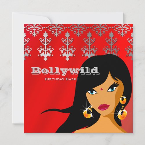 Indian Party Invitation Silver Red Bindi