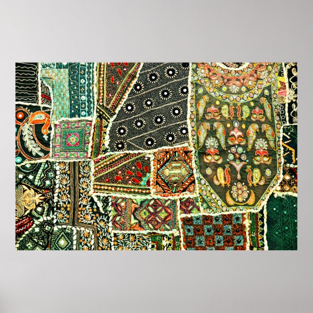Indian patchwork carpet in Rajasthan, Asia Poster (Front)