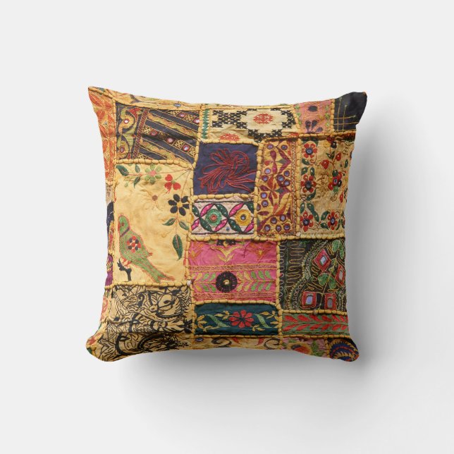 Indian Patchwork: Hampi Market Cloth. Throw Pillow (Front)