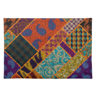 Indian patchwork imitation, vintage canvas. cloth placemat