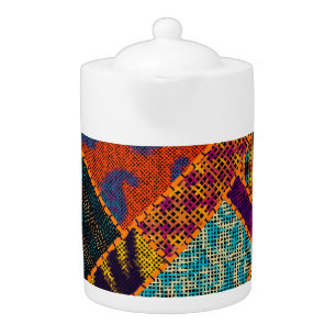 Indian patchwork imitation, vintage canvas. teapot