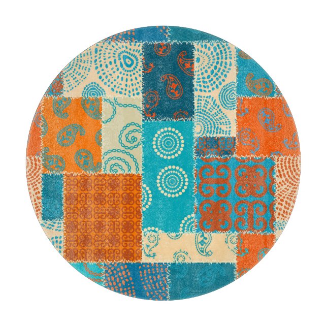 Indian patchwork, seamless vintage background. cutting board (Front)