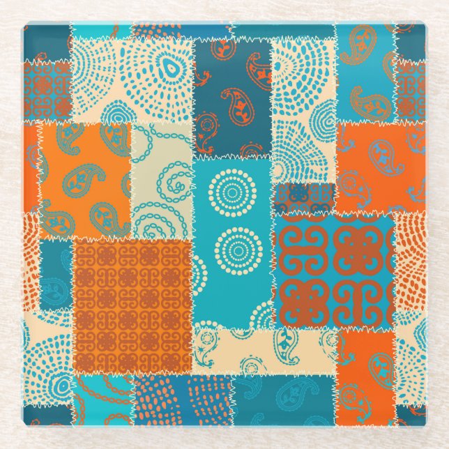 Indian patchwork, seamless vintage background. glass coaster (Front)