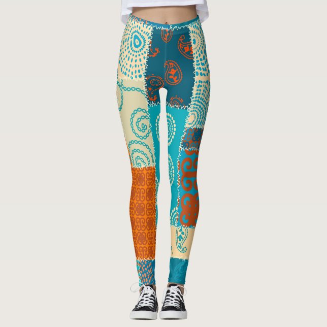 Indian patchwork, seamless vintage background. leggings (Front)